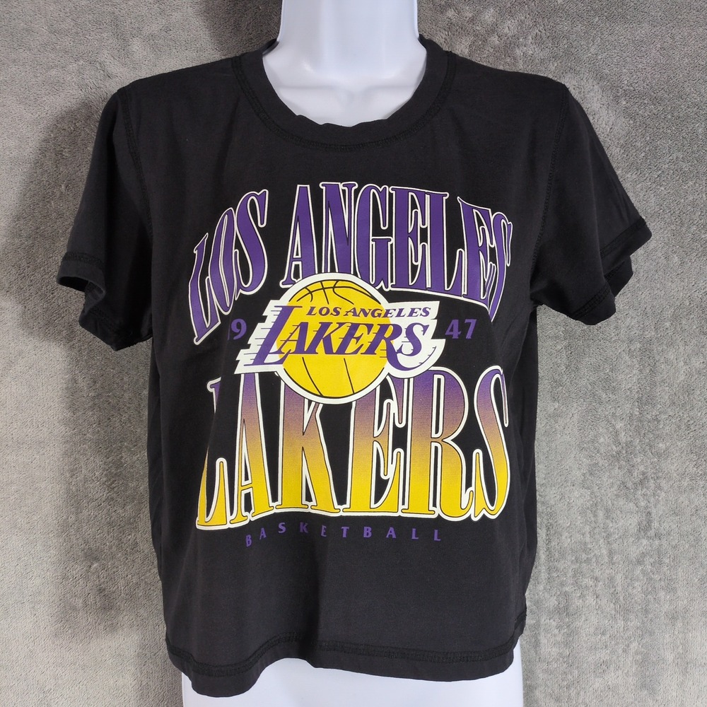 NBA Ultra Game Los Angeles Lakers Cropped Graphic T-Shirt Black Womens Large